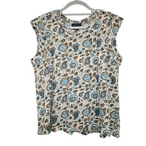 Rachel Rachel Roy Blouse Womens 2X Blue Brown Floral Sleeveless‎ Top Boho Flowy